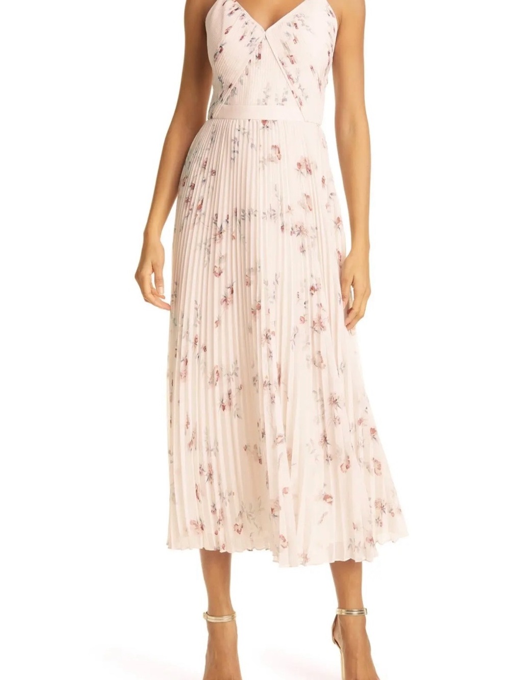 Ted Baker London Pale Pink Floral Pleated Midi Dress